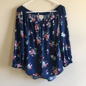 3/4 Sleeve Navy Floral Blouse (St John’s Bay)